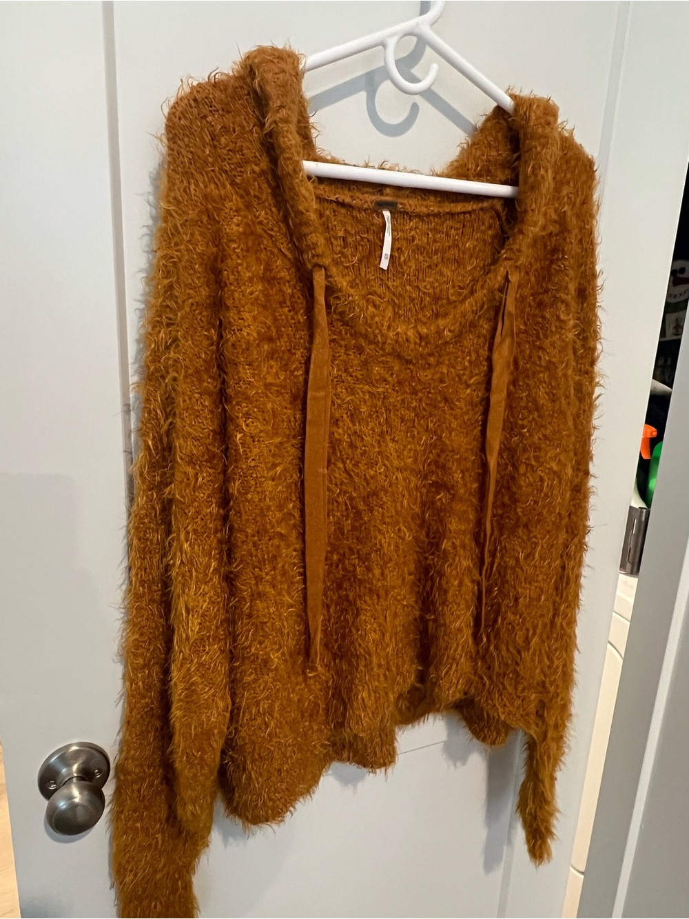 Free People Light As A Feather Shaggy Hooded Pullover in Rusty Brown - Picture 4 of 5